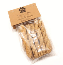 Load image into Gallery viewer, Cheddar Bacon Twist Sticks Natural Dog Treats
