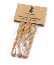 Load image into Gallery viewer, Cheddar Bacon Twist Sticks Natural Dog Treats
