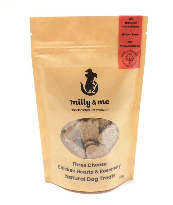 Three Cheese Chicken Hearts & Rosemary Natural Dog Treats - WHEAT FREE